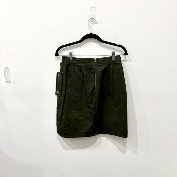 Self Portrait High Waisted Lace Trim Buttoned Utility Mini Skirt Olive Women's 4 - Picture 3 of 5